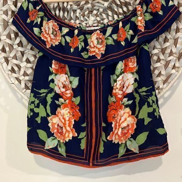 No Brand Tops - EM hanger navy and orange off the shoulder blouse size medium NWOT